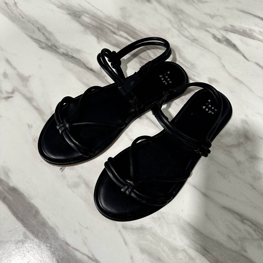 a new day Black Strappy Flat Sandals